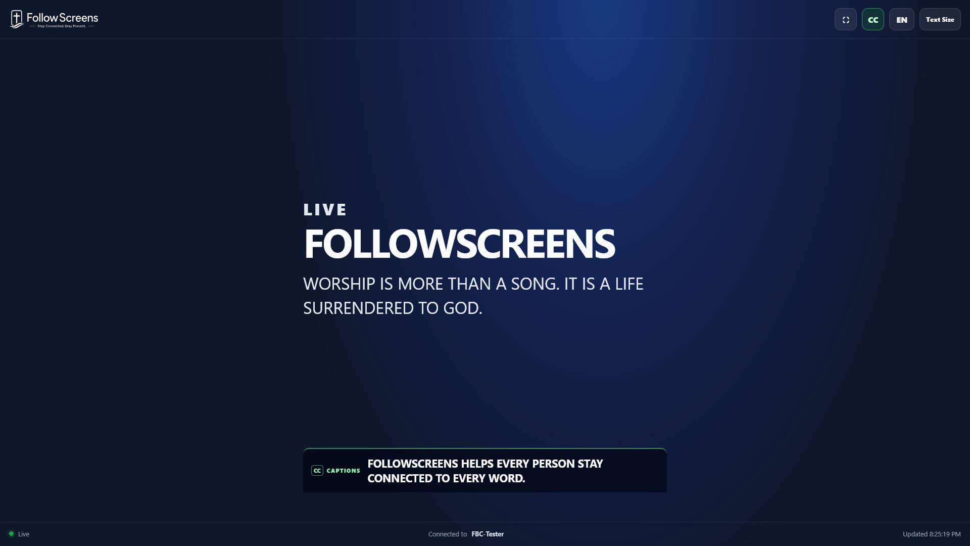 FS Viewer showing live captions in landscape orientation